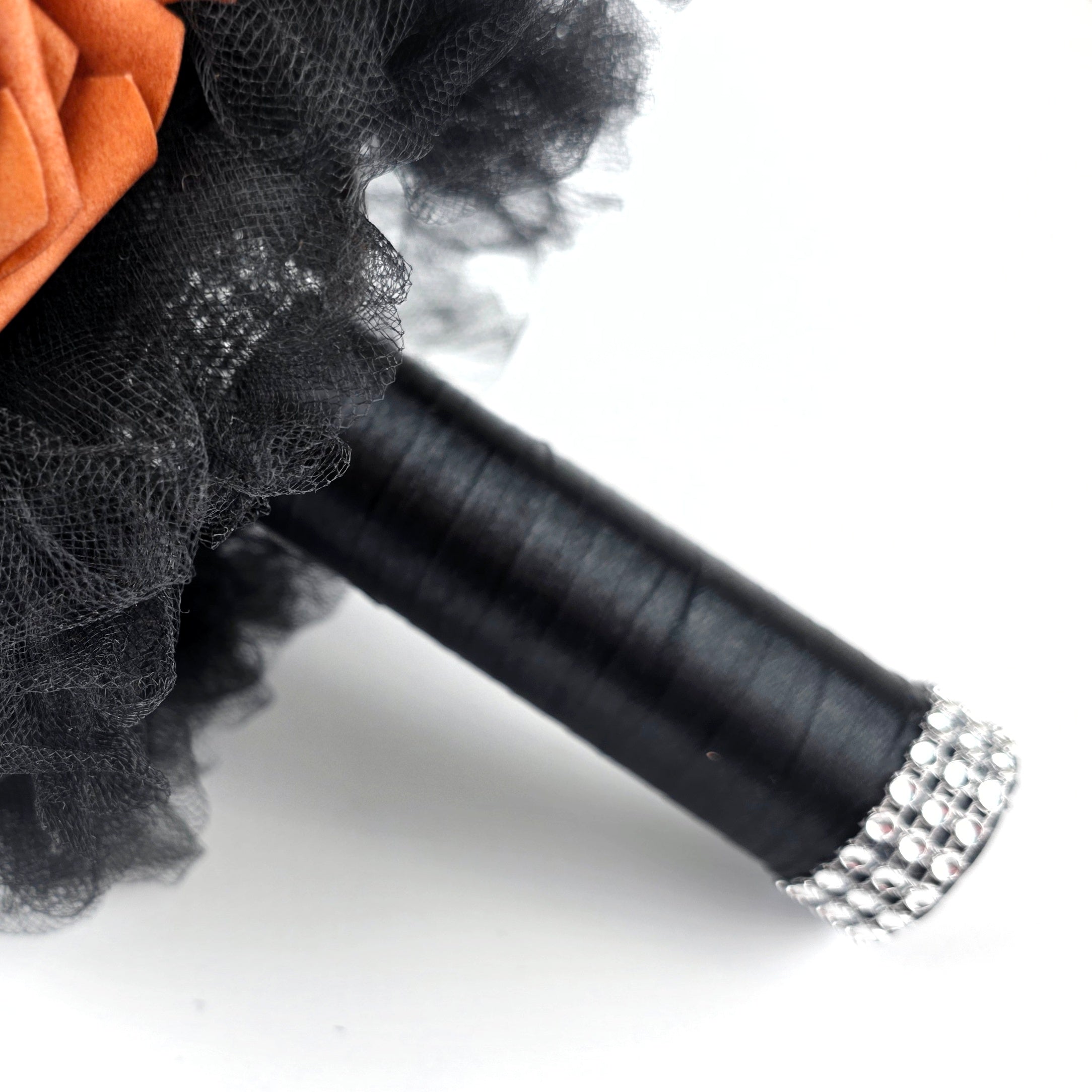 Burnt Orange, Black, and Purple Gothic Skull Wedding Bouquet