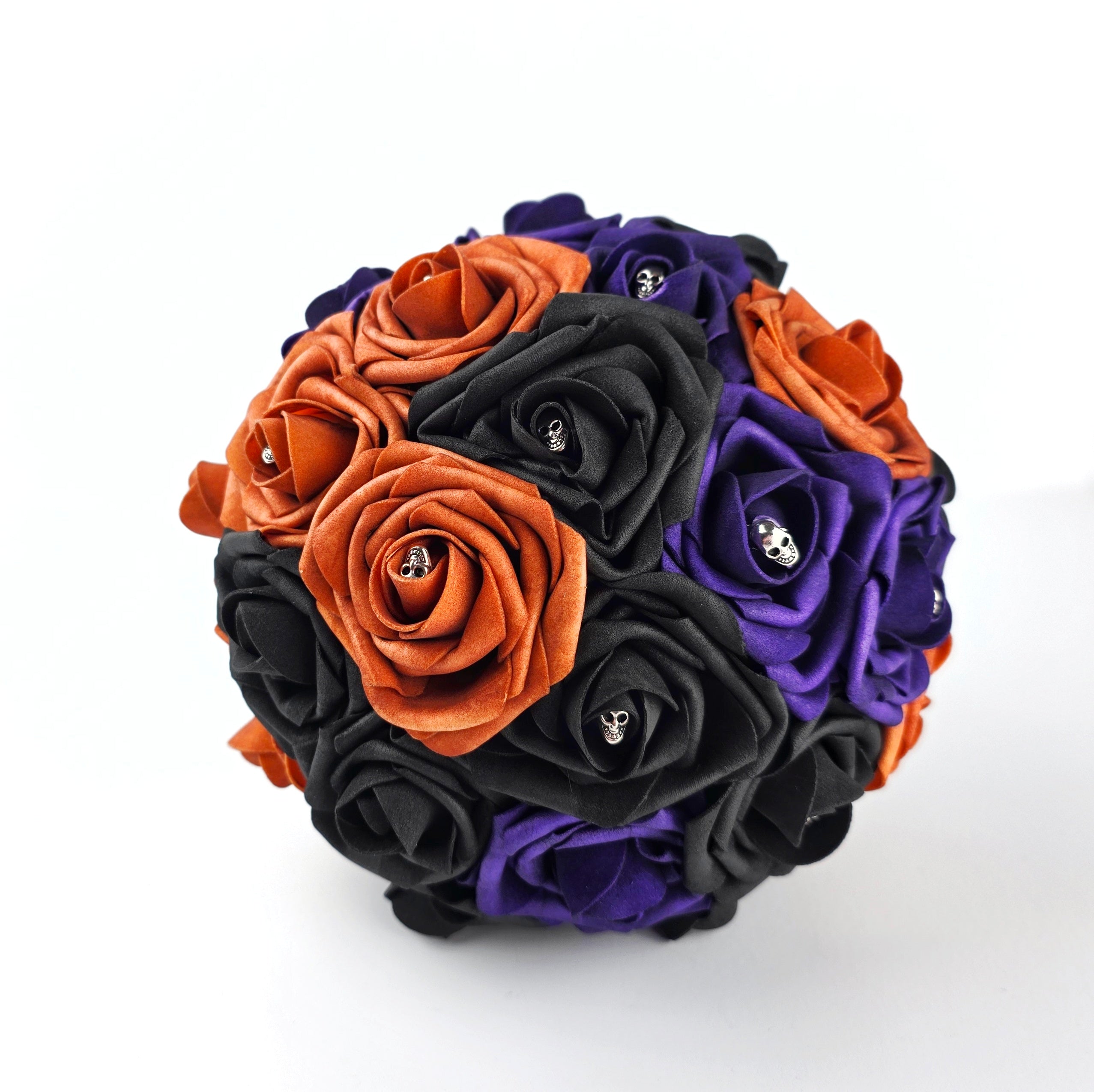 Burnt Orange, Black, and Purple Gothic Skull Wedding Bouquet