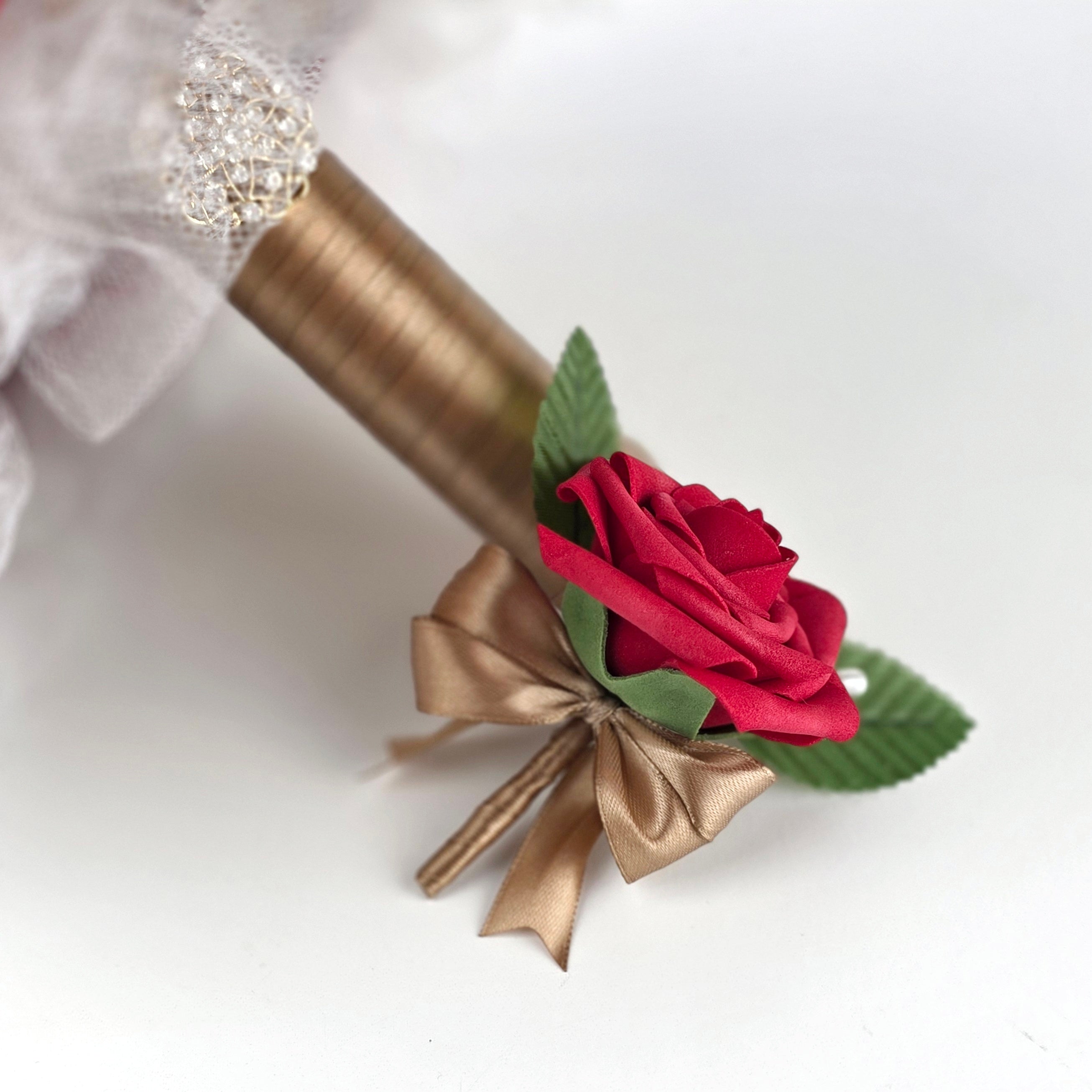 Red and Champagne Gold Wedding Bouquet