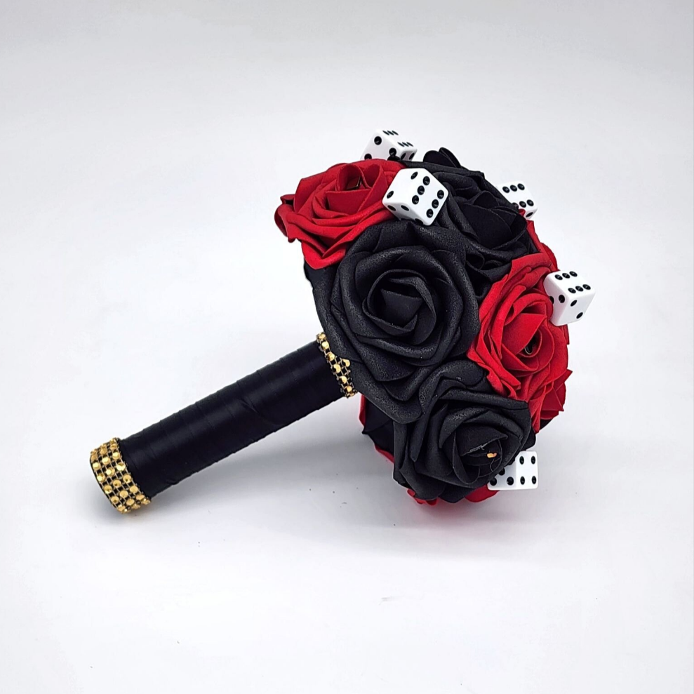 Las Vegas Themed Red and Black Wedding Bouquet
