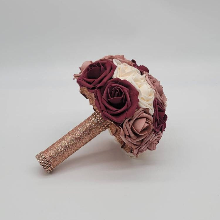 Dusty Rose,Mauve,Burgundy, and Ivory Bridal bouquet, Bridesmaid Bouquet,Toss, Matching Corsages and Boutonnieres,Custom Colors Available