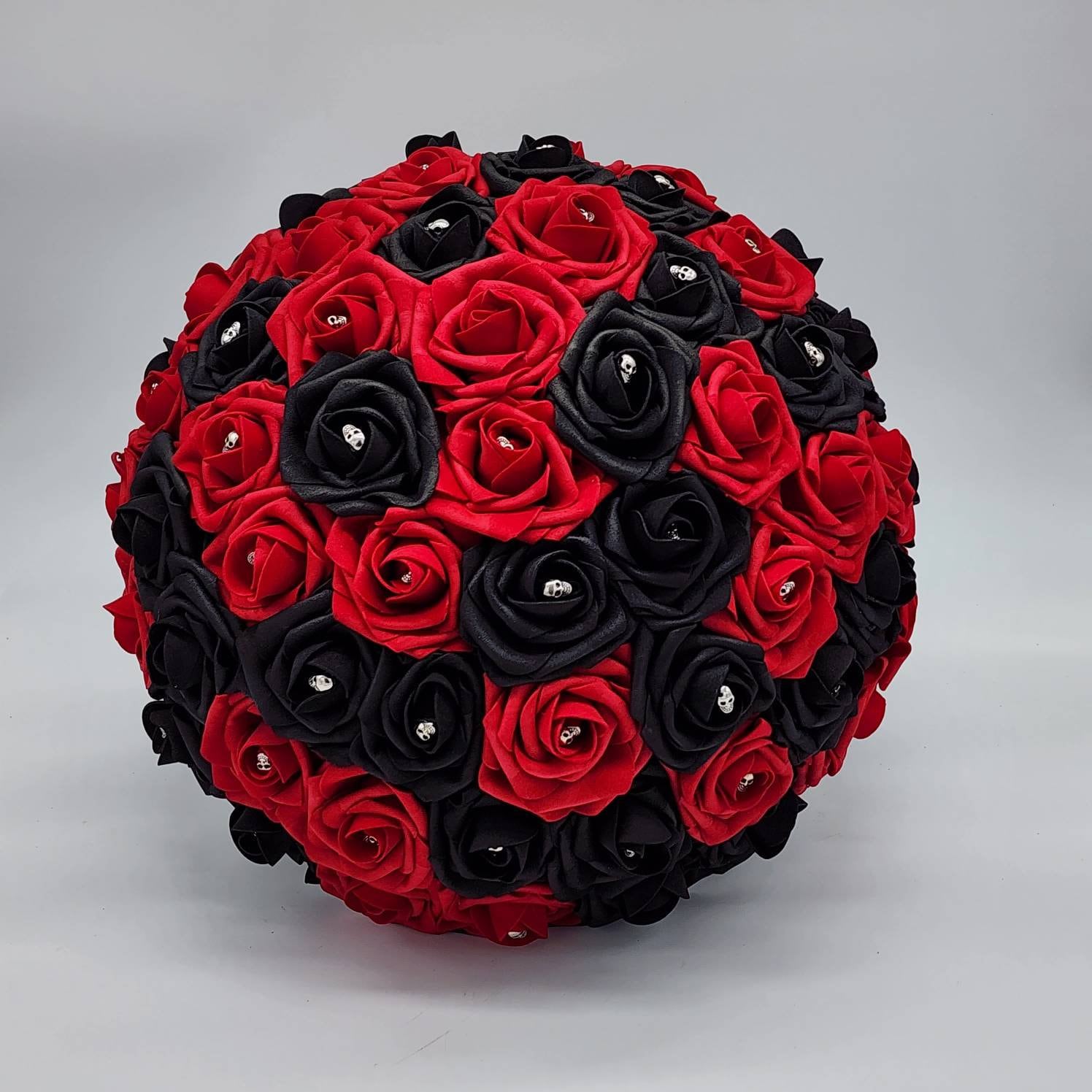 Gothic Skull Red and Black Weddng Bouquet, Bridal Bouquet, Bridesmaid Bouquet, Matching Corsages and Boutonnieres, Halloween Wedding