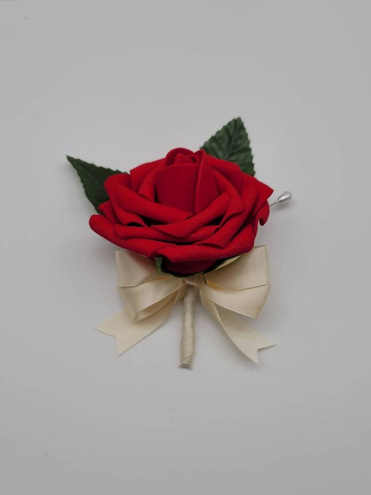 Red Bridal Bouquet, Red And Ivory Bouquet, Bridesmaids Bouquet,Toss Bouquet,Matching Boutonnieres & Corsages, Available In 27 Colors