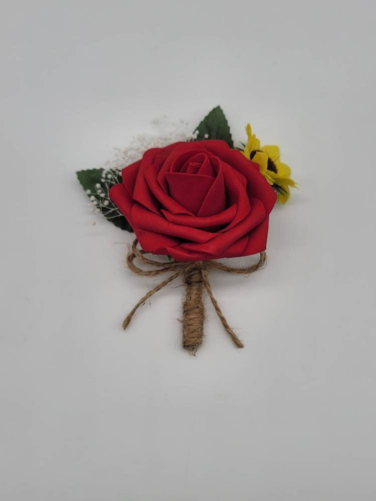 Sunflower Bridal Bouquet,red bouquet,rustic,burlap Bridesmaids Bouquet,Toss Bouquet,Matching Boutonnieres & Corsages, Available In 27 Colors