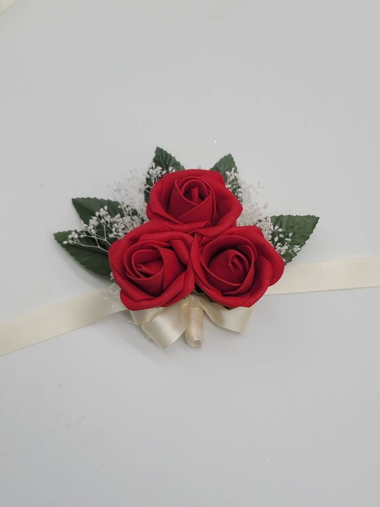 Red Bridal Bouquet, Red And Ivory Bouquet, Bridesmaids Bouquet,Toss Bouquet,Matching Boutonnieres & Corsages, Available In 27 Colors