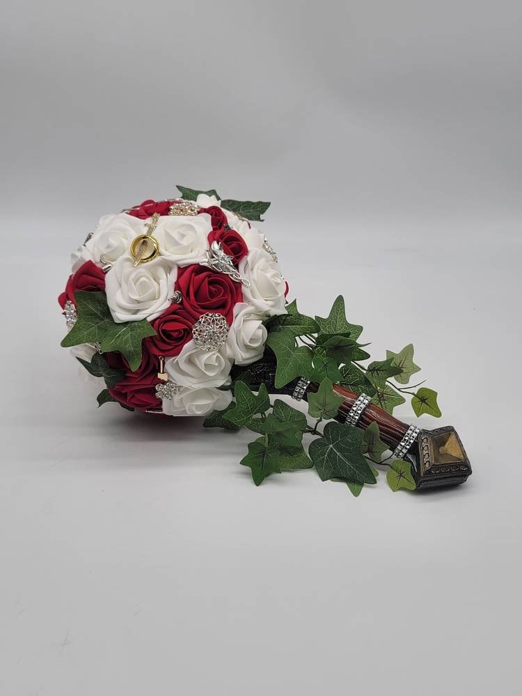 Sword Bridal Bouquet, Fantasy,Vikings, Dark Purple and Lilac bouquet,Themed,Available in 27 Colors,Boutonnieres and Corsages Available
