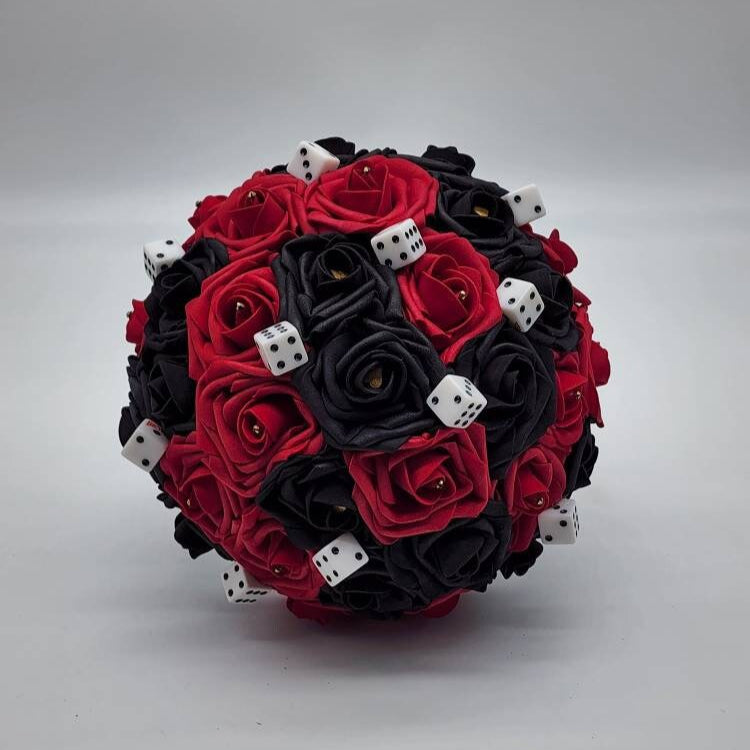 Las Vegas Themed Wedding Bouquet, Red And Black Bridal Bouquet, Bridesmaid Bouquet, Matching Boutonnieres and Corsages, Destination Wedding