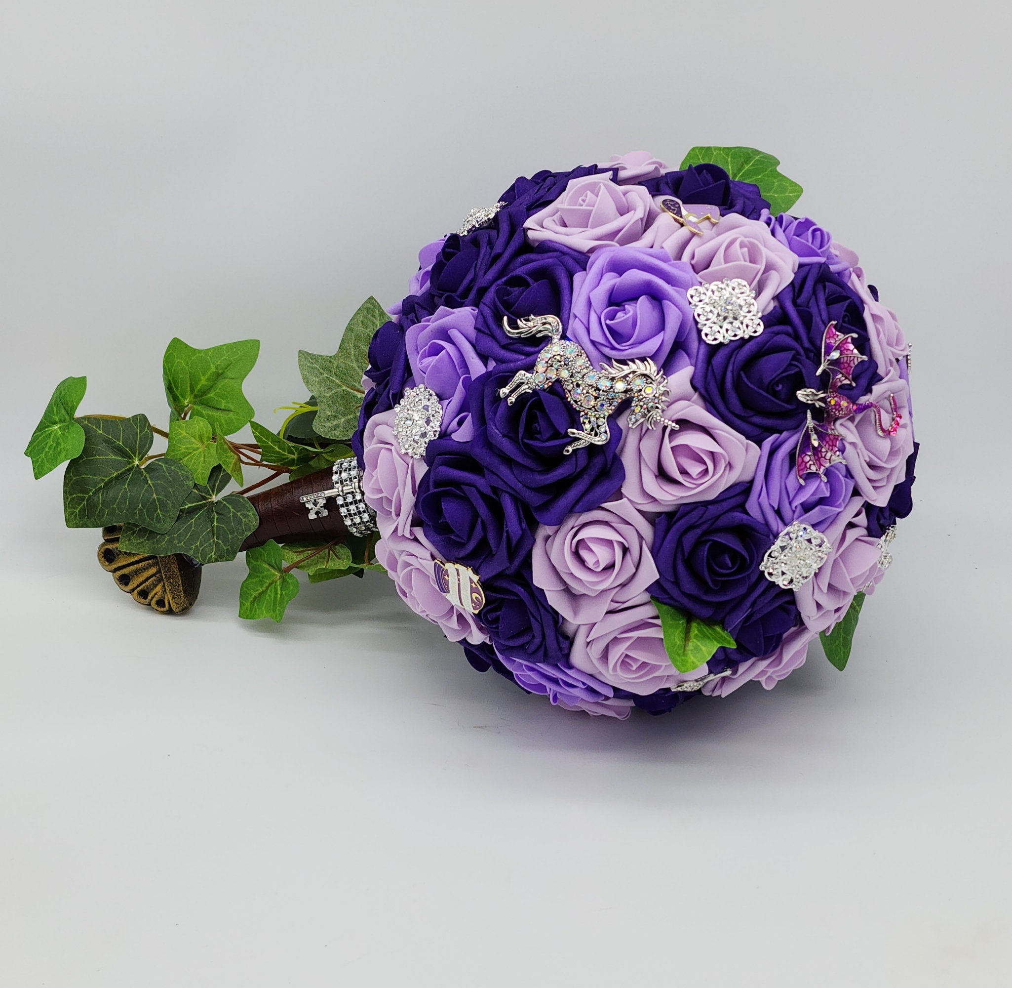 Sword Bridal Bouquet, Fantasy,Vikings, Dark Purple and Lilac bouquet,Themed,Available in 27 Colors,Boutonnieres and Corsages Available