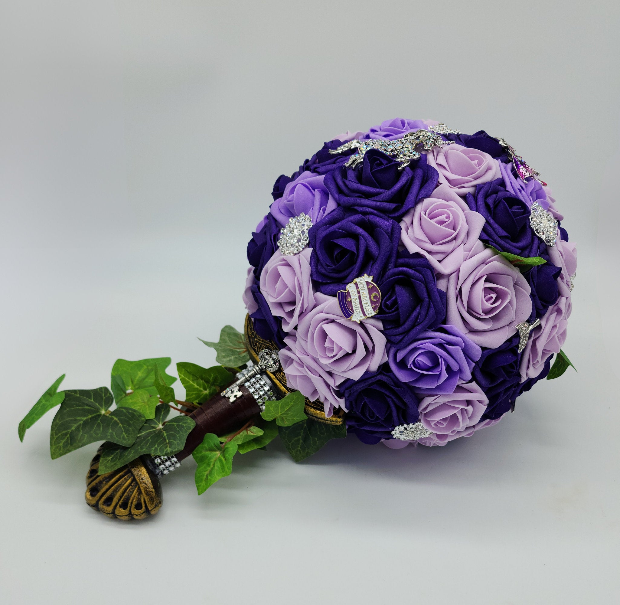 Sword Bridal Bouquet, Fantasy,Vikings, Dark Purple and Lilac bouquet,Themed,Available in 27 Colors,Boutonnieres and Corsages Available