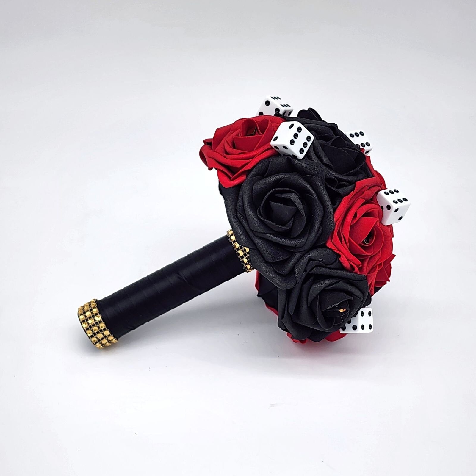 Las Vegas Themed Wedding Bouquet, Red And Black Bridal Bouquet, Bridesmaid Bouquet, Matching Boutonnieres and Corsages, Destination Wedding