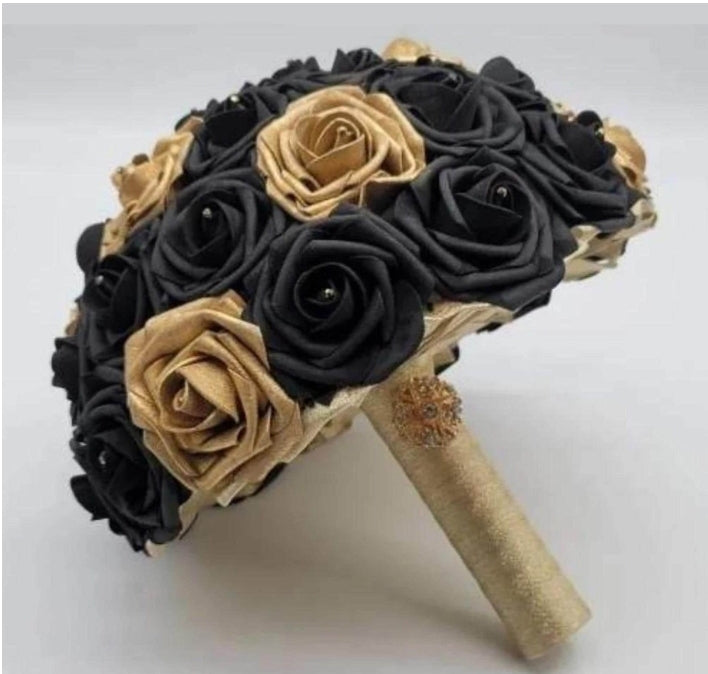 Black and Gold Wedding Wrist Corsage & Boutonniere