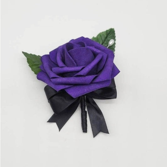 8-Inch Black and Purple Wedding Bouquet-Gothic Keepsake with Real Touch Roses