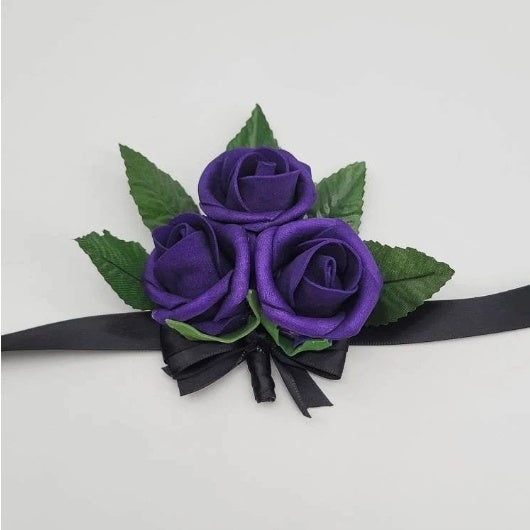 8-Inch Black and Purple Wedding Bouquet-Gothic Keepsake with Real Touch Roses