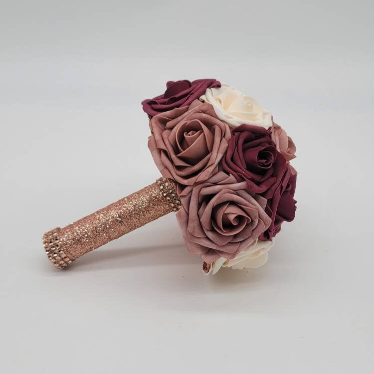 Dusty Rose,Mauve,Burgundy, and Ivory Bridal bouquet, Bridesmaid Bouquet,Toss, Matching Corsages and Boutonnieres,Custom Colors Available
