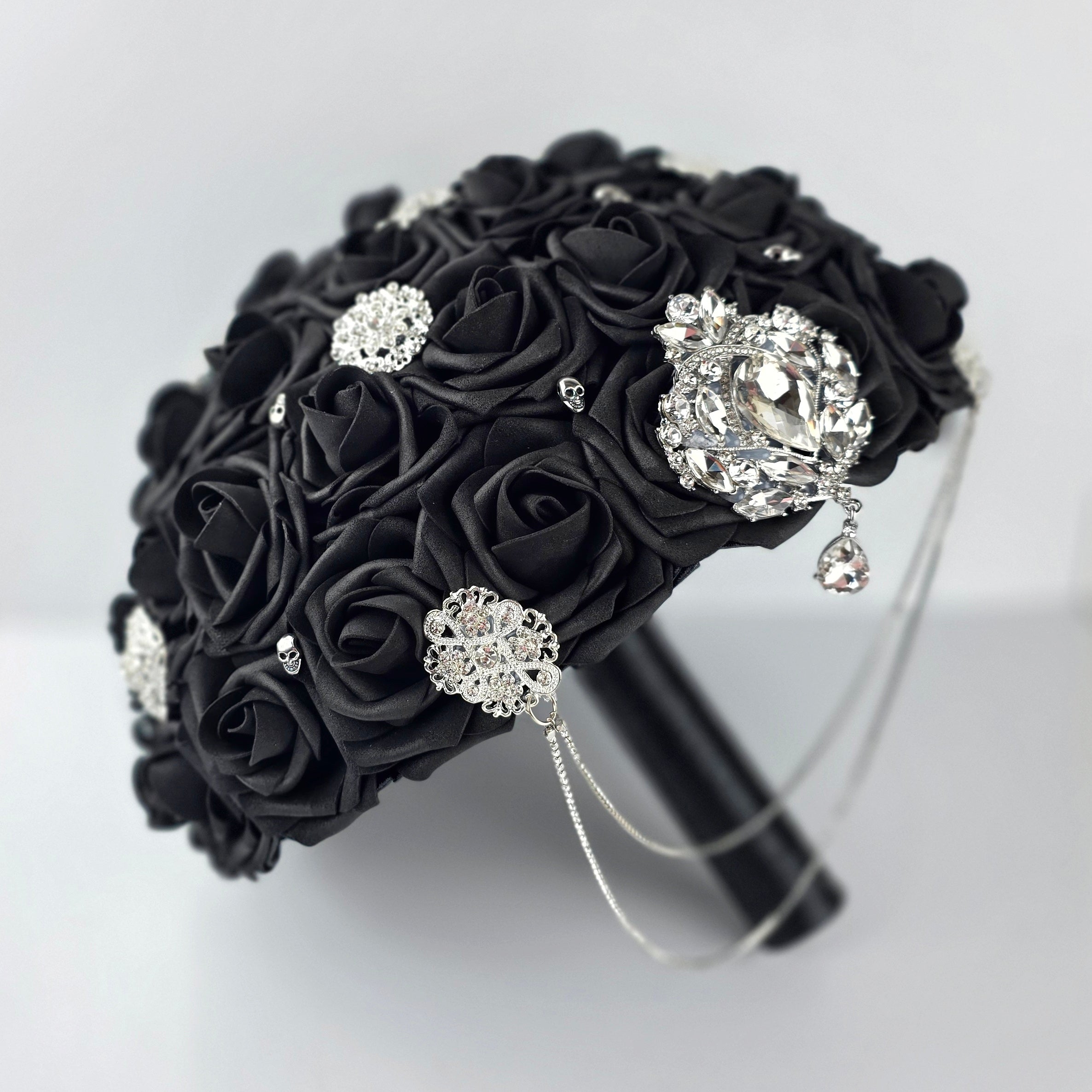 Gothic Black Skull Cascading Wedding Bouquet