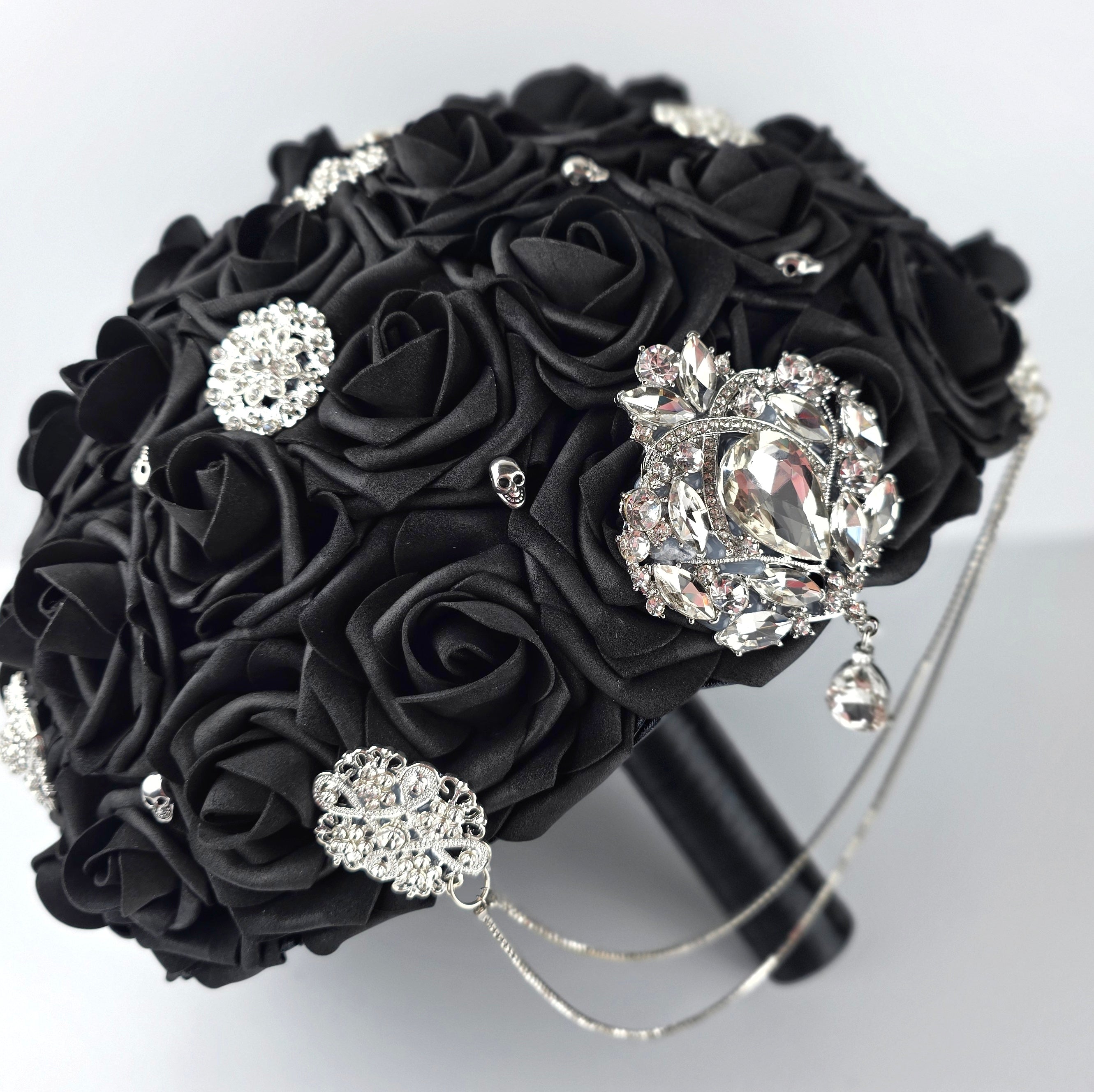 Gothic Black Skull Cascading Wedding Bouquet