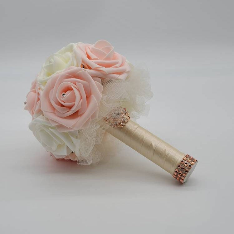 Blush and Ivory Wedding Bouquet Made with Real Touch Roses