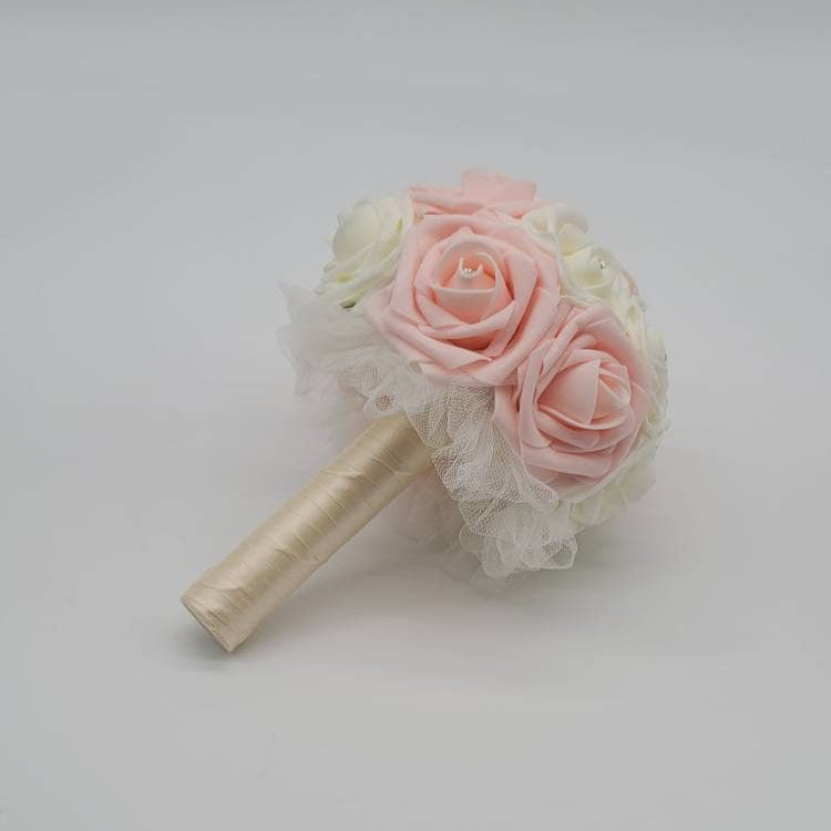 Blush and Ivory Wedding Bouquet Made with Real Touch Roses