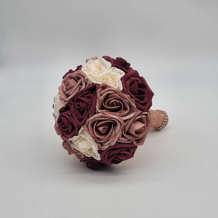 Dusty Rose,Mauve,Burgundy, and Ivory Bridal bouquet, Bridesmaid Bouquet,Toss, Matching Corsages and Boutonnieres,Custom Colors Available