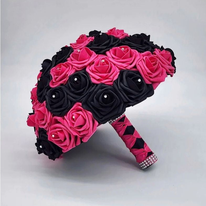Hot pink and black bouquet