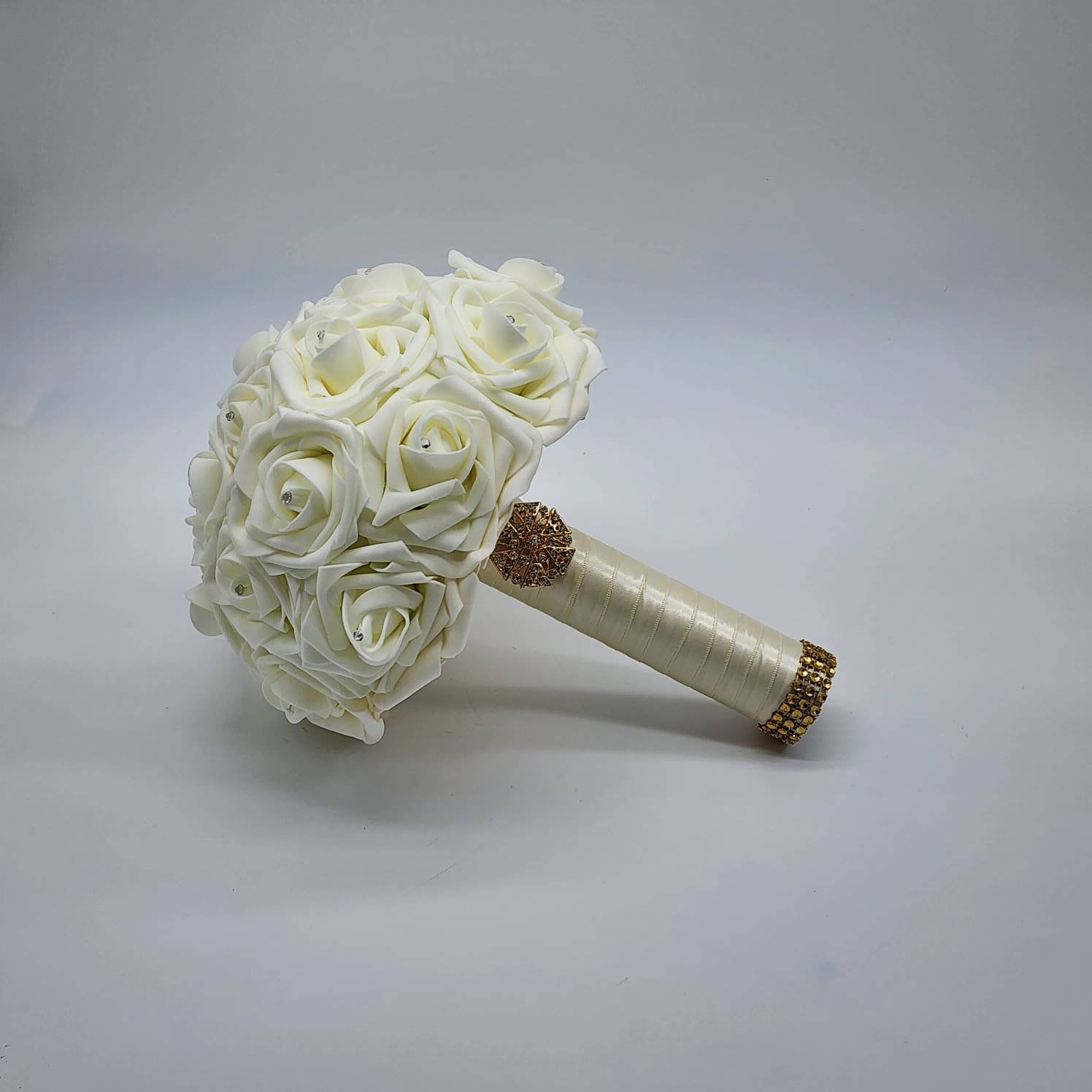 Ivory Wedding Bouquet Made With Real Touch Roses, Bridal Bouquet, Bridesmaid Bouquet and Matching Boutonnieres and Corsages Available