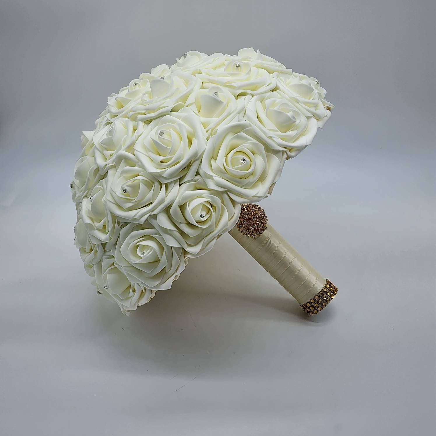 Ivory Wedding Bouquet Made With Real Touch Roses, Bridal Bouquet, Bridesmaid Bouquet and Matching Boutonnieres and Corsages Available