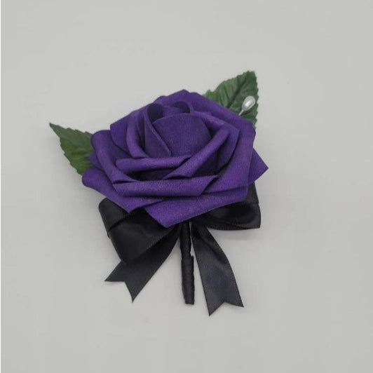purple and black boutonniere