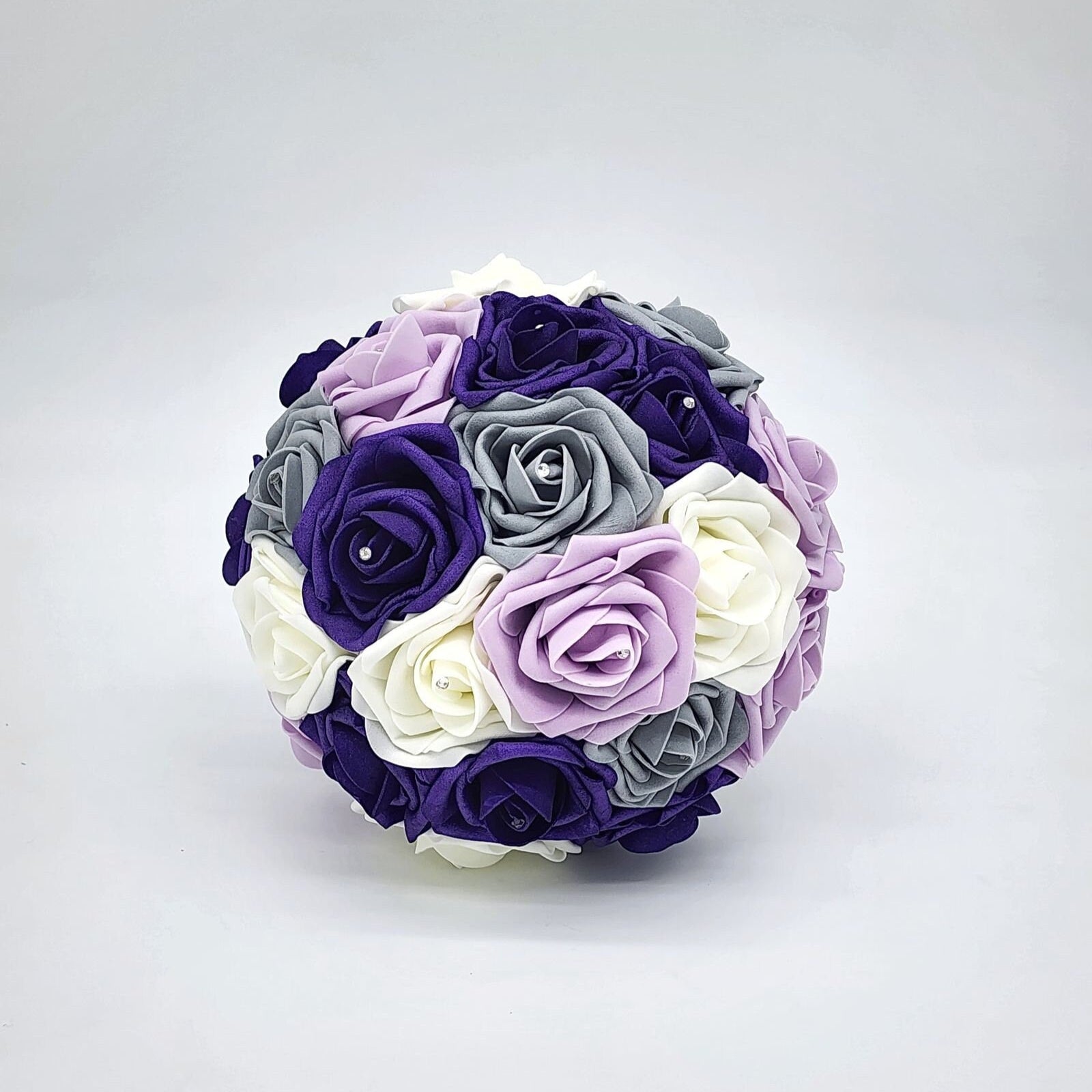 Purple, ivory, and Gray Winter Wedding Bridal Bouquet with Matching Boutonnieres and Corsages