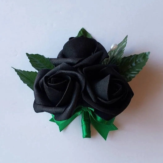 black and emerald, green corsage