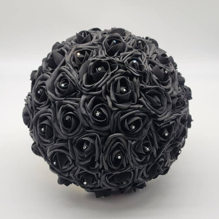 Black and Gold Wedding Bouquet Made with Real Touch Roses