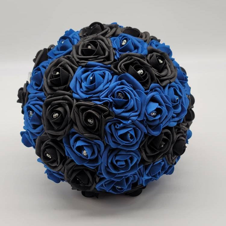 Gothic Skull Royal Blue And Black Wedding Bouquet, Bridal Bouquet, Bridesmaid Bouquet, Matching Corsages and Boutonnieres, Halloween Wedding
