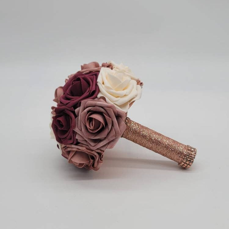 Dusty Rose,Mauve,Burgundy, and Ivory Bridal bouquet, Bridesmaid Bouquet,Toss, Matching Corsages and Boutonnieres,Custom Colors Available
