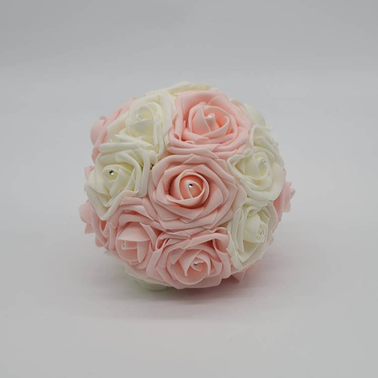 Blush and Ivory Wedding Bouquet Made with Real Touch Roses