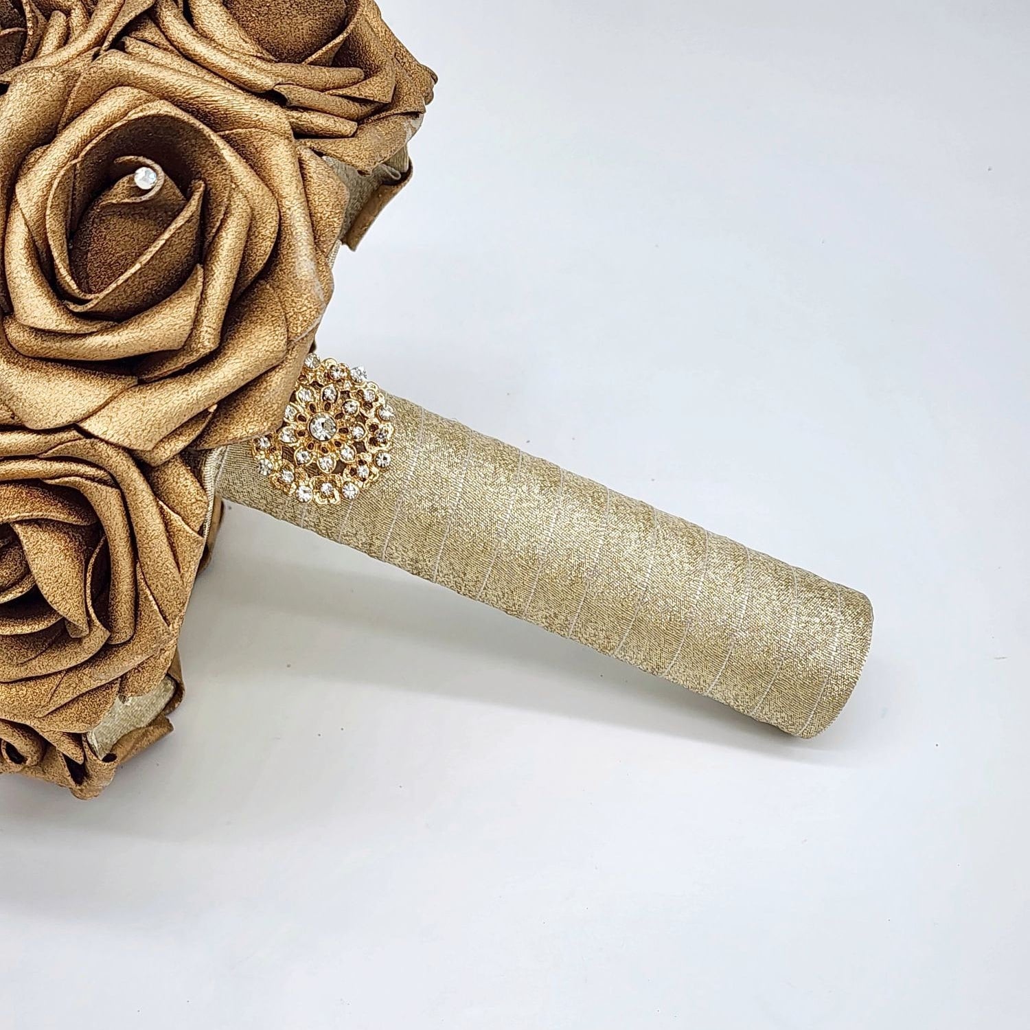 Gold Wedding Bouquet Made With Real Touch Roses, Bridal Bouquet, Bridesmaid Bouquet and Matching Boutonnieres and Corsages Available