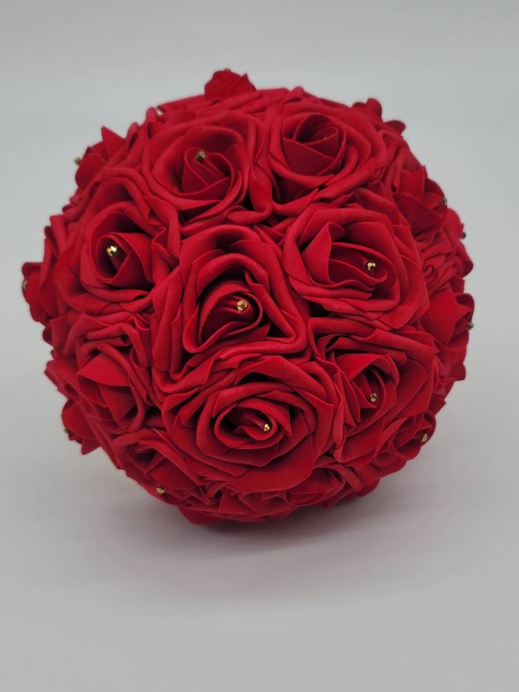 Red Bridal Bouquet, Red And Ivory Bouquet, Bridesmaids Bouquet,Toss Bouquet,Matching Boutonnieres & Corsages, Available In 27 Colors