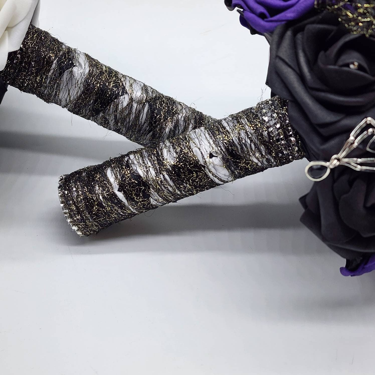 Black and White Spiderweb and Skull Bridal Bouquet,Available in 27 Colors,Halloween,Gothic, Boutonnieres and Corsages Available