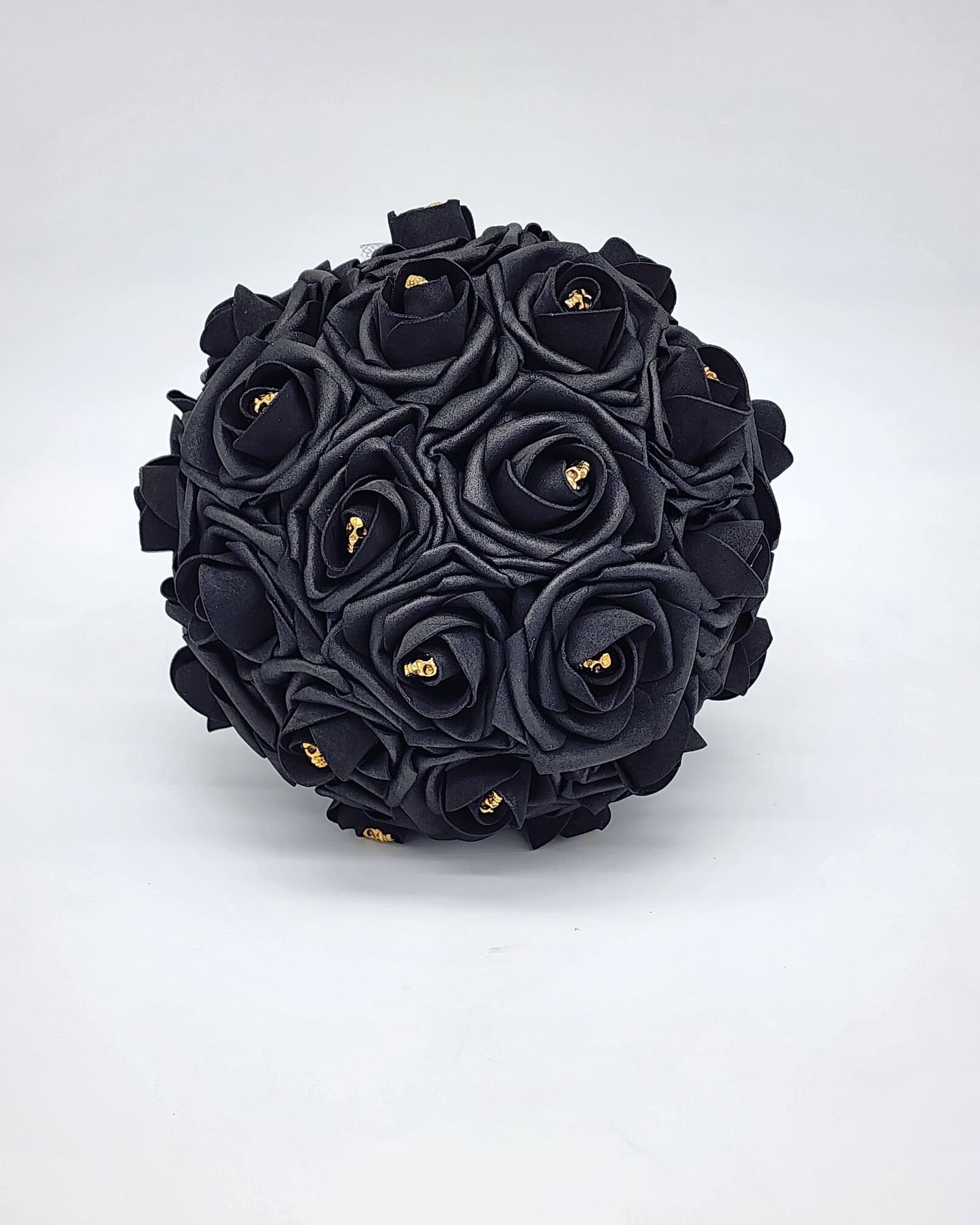 Gothic Skull Black Wedding Bouquet, Bridal Bouquet, Bridesmaid Bouquet, Matching Corsages and Boutonnieres, Halloween Wedding