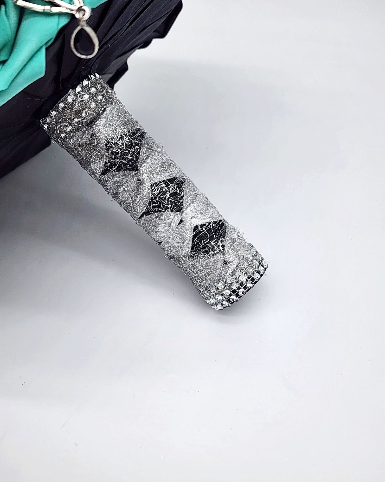 Gothic Skull Black, Silver, and Teal Bridal Bouquet- Bridesmaid and Toss Bouquet-Spider Theme