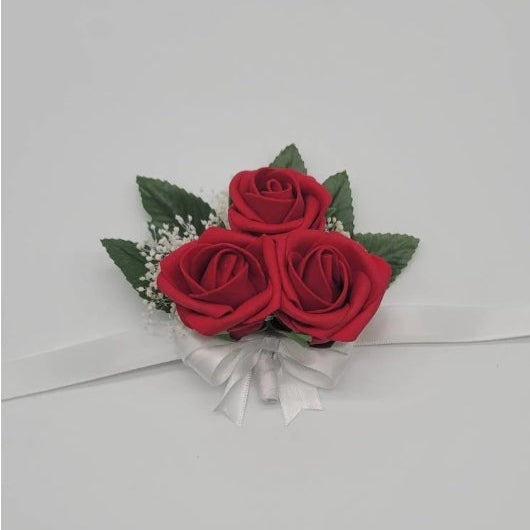 red and white corsage