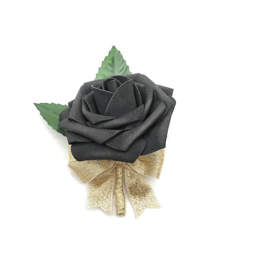 Black and Gold Wedding Bouquet – Real Touch Roses, Elegant Bridal Keepsake