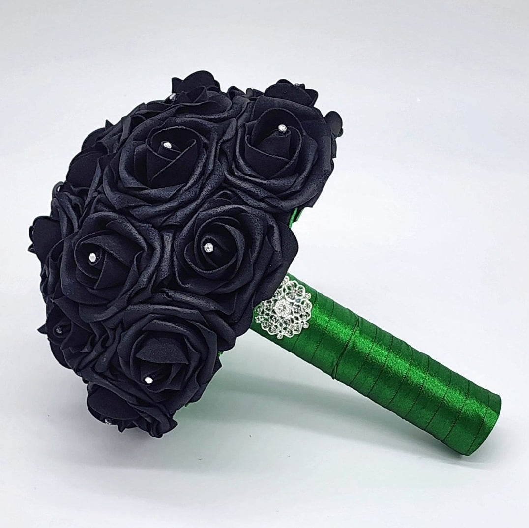 Black and Emerald Green Wedding Corsage and Boutonniere