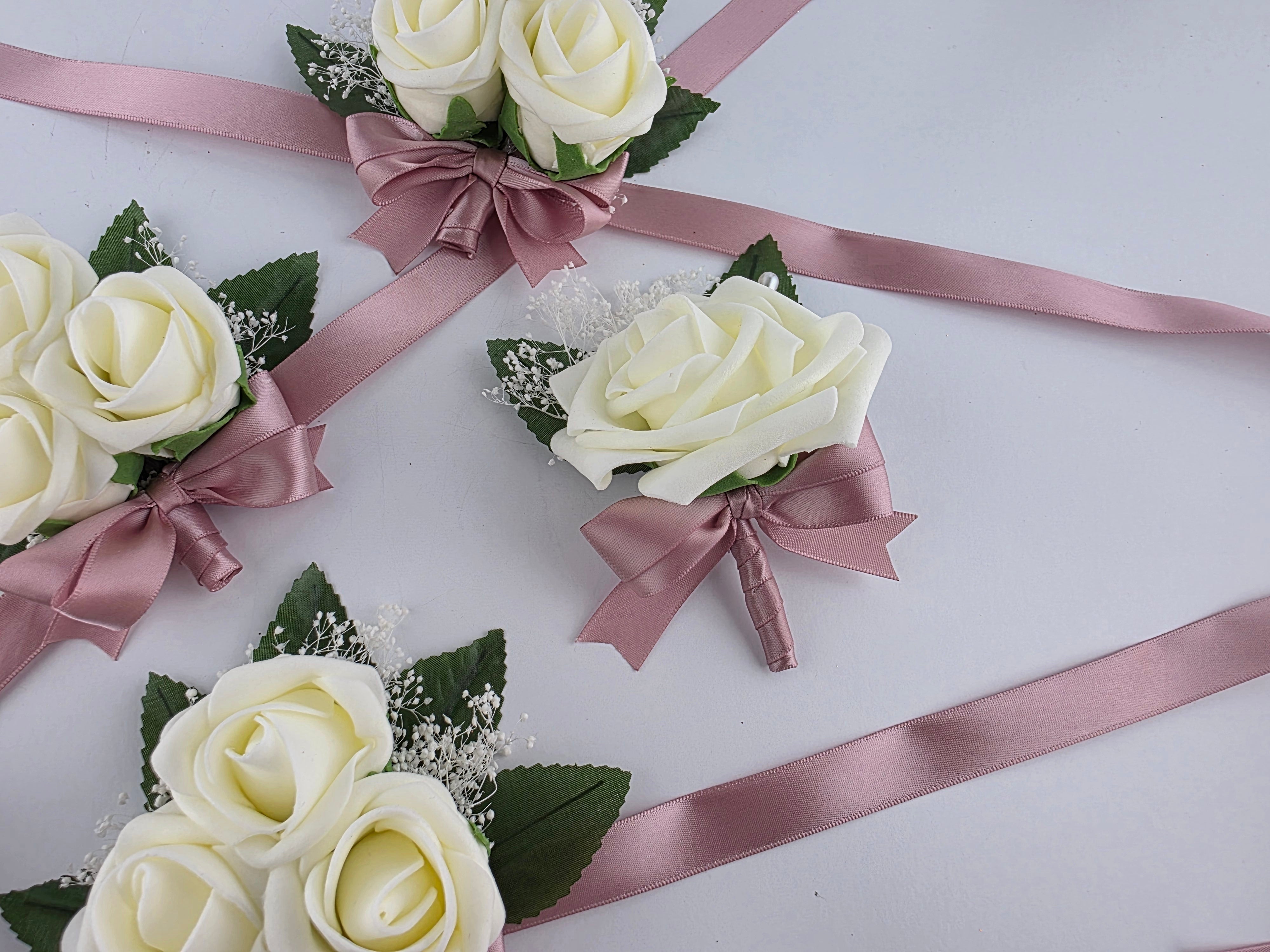 Ivory and Dusty Rose Boutonniere and Corsage