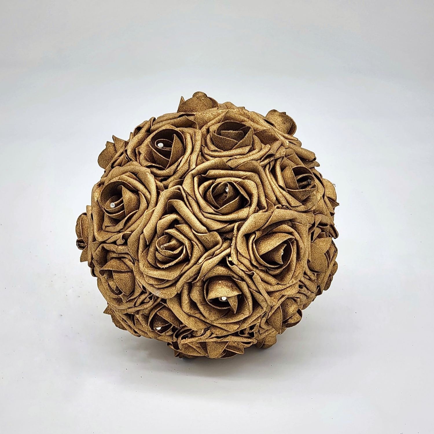 Gold Wedding Bouquet Made With Real Touch Roses, Bridal Bouquet, Bridesmaid Bouquet and Matching Boutonnieres and Corsages Available