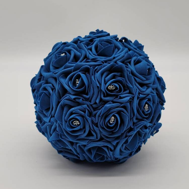 Gothic Skull Royal Blue and Black Wedding Bouquet,Bridal Bouquet, Bridesmaid Bouquet, Matching Corsages and Boutonnieres, Halloween Wedding
