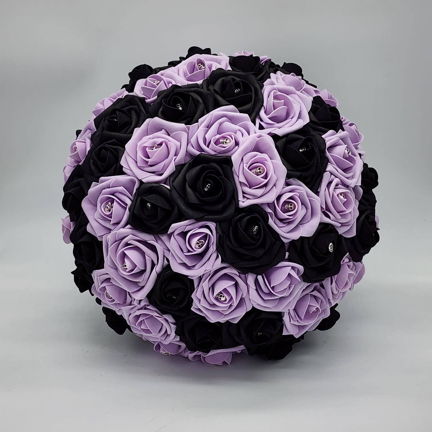 Gothic Skull Black and Lilac Wedding Bouquet, Bridal Bouquet, Bridesmaid Bouquet, Corsages and Boutonnieres, Halloween Wedding
